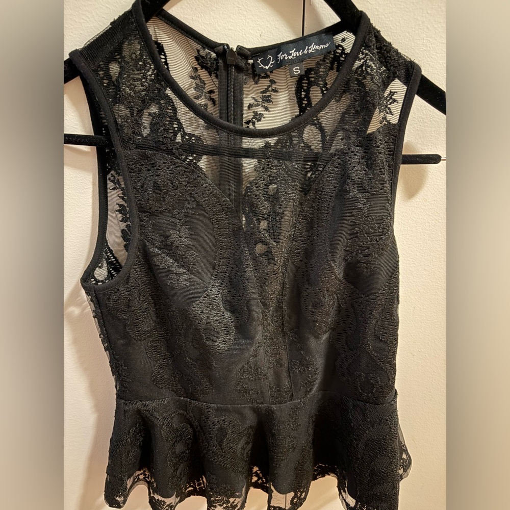 For Love & Lemons Black Lace Peplum Camisole size small new without tags
